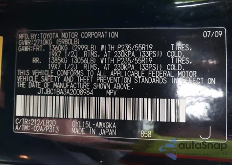 2010 Lexus Rx 450H z USA, uszkodzony, nr VIN JTJBC1BA3A2008964